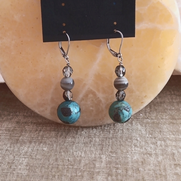 925 Sterling Silver Turquoise Dangle Earrings - Picture 8 of 9